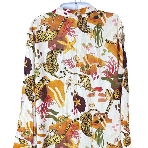 Nach Bijoux Earth Hand Painted Midi Dress Button Front Linen Blend Women's  Sz S - Picture 10 of 14